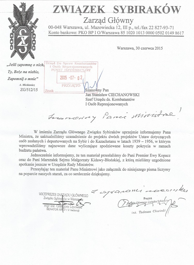 Pismo do szefa UdsKiOR