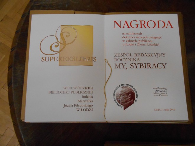 Nagroda Superekslibris dla redakcji rocznika „My, Sybiracy”